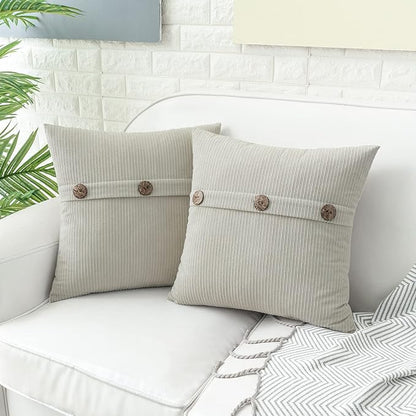 HWY 50 Light Grey Gray Chenille Throw Pillow Covers 16x16 Inch with Triple Buttons, Soft Farmhouse Accent Decorative Cushion Cases for Couch Sofa Bed Living Room Pack of 2