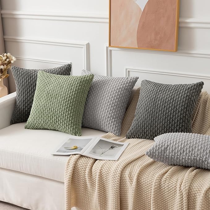 Kevin Textile 12x20 Inch Pillow Cover 1 Pack Boho Decorative Soft Striped Corduroy Lumbar Farmhouse Accent Rectangle Cushion Case for Living Room Couch Sofa Bed, Dark Grey