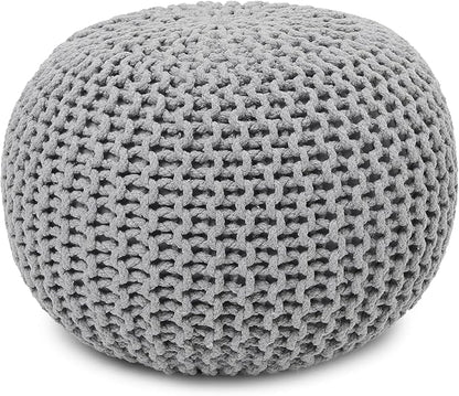 REDEARTH · Round Pouf Ottoman - Hand Knitted Cable Boho Poof Home Décor Pouffe Circular Footrest for Living Room - Nursery - Bedroom - Lounge 100% Cotton (19.5”x19.5”x14”) - Gray, Set of 2