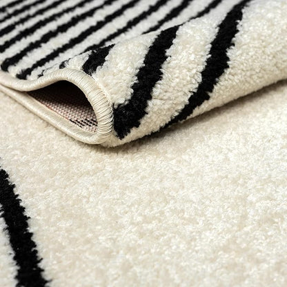 Abani Nuevo Beige Black Swirls Modern Area Rug 3' x 6' for Living Room, Bedroom - Abstract Design - Durable & Easy to Clean