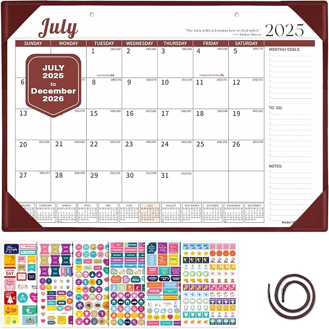Ospelelf Leather Desk Calendar 2025-2026 Wall Monthly Planner with Protective Cover 18 Months 12"x17" July 2025 to December 2026 Brown