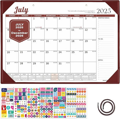 Ospelelf Leather Desk Calendar 2025-2026 Wall Monthly Planner with Protective Cover 18 Months 12"x17" July 2025 to December 2026 Brown