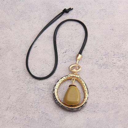 Leather Necklace for Women Boho Choker Necklace Long Cord Leather Pendant Bohemian Neckalce Vintage Alloy Pendant Leather Rope Necklace Wooden Necklaces for Women