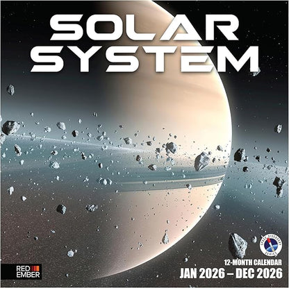 RED EMBER Solar System 2026 Wall Calendar 12 Month | 12" x 24" Open | Thick & Sturdy Paper | Holiday Gift | Space Planets Calendar 2026