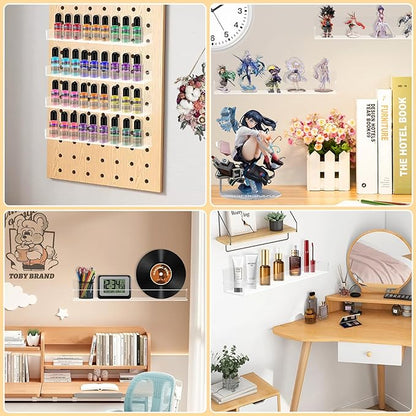 Acrylic Spice Rack Wall Mount 15 Inch Clear Floating Shelves Invisible Hanging Kids Bookshelf for Kitchen Office Bathroom (2 Pack)