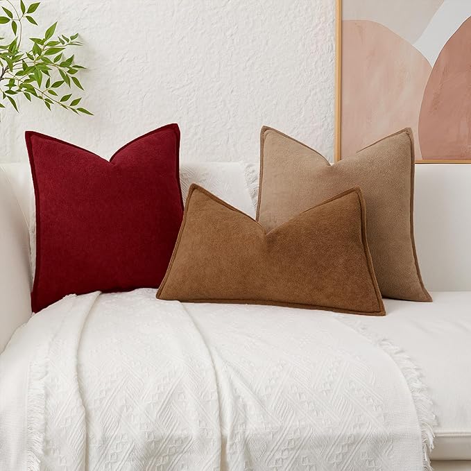 Kevin Textile Christmas Decorative Pillow Covers Burgundy 12x20 Inch Pack of 2 Soft Boucle Textured Waterproof Lumbars Cushions Accent Pillows for Couch Sofa Chair Bed Home Decor Indoor Outdoor