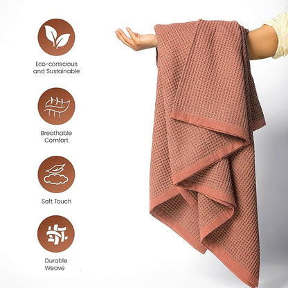 Multipurpose Blanket - 1 Piece Herringbone 100% Extra Long Staple Cotton (Waffle-Coffee, Throw)