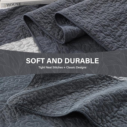 SahSahCasa 120"x120" 100% Cotton Oversized California King Bedspread Coverlet Striped Quilt Set, Cal King Quilted Bedspread Extra Large Quilt, XL Bed Spread Lightweight Comforter, Dark Slate Gray