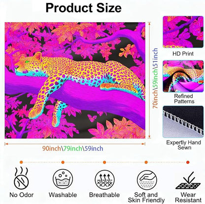 seewan Black Light Leopard Tapestry, UV-Reactive Glow-in-the-Dark Sleeping Jaguar Wall Hanging, Psychedelic Pink Jungle Animal Art Wall Decoration for Bedroom, Dorm, or Living Room Background