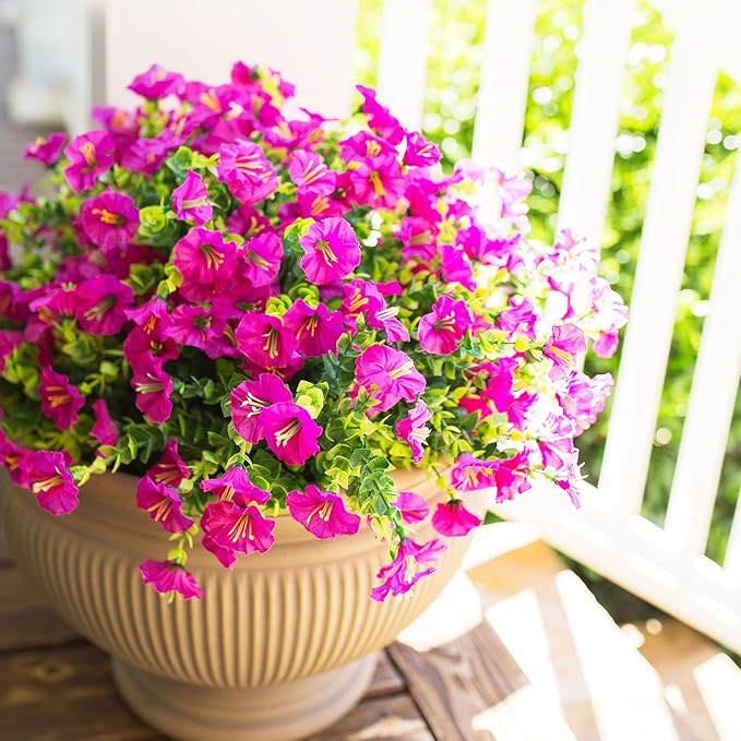 HyeFlora Artificial Flowers for Outdoors Fake Plants Outside Decoration, 12 Bundles Faux Fuchsia Morning Glory UV Resistant Look Real Silk Flowers for Outside Planter Front Door Porch Patio Yard Urn