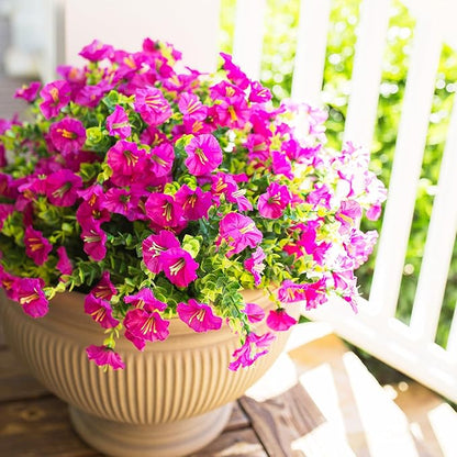 HyeFlora Artificial Flowers for Outdoors Fake Plants Outside Decoration, 12 Bundles Faux Fuchsia Morning Glory UV Resistant Look Real Silk Flowers for Outside Planter Front Door Porch Patio Yard Urn