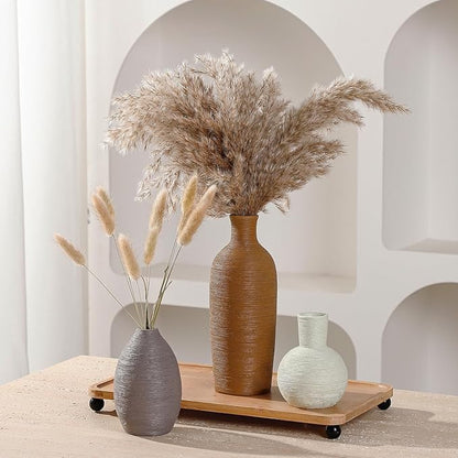Ceramic Vases Set of 3 Home Decor Modern Rustic Farmhouse Pottery Decorative Flower Vases for Pampas Grass Dried Fresh Flowers, Living Room, Table Centerpiece, Shelf, Mantel (Multicolor Brown)
