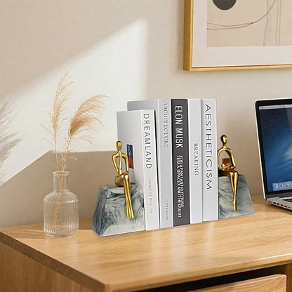 Book Ends for Shelves to Hold Books,Heavy Duty Thinker Abstract Statue Decorative Bookends for Home Office Bookshelf, Gift for Book Lovers,1 Pair