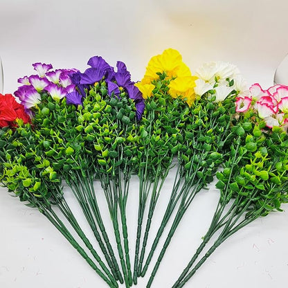 Artificial Silk Flowers for Outdoor Decoration,12 Bundles Faux Flowers Colorful Morning Glory with Eucalyptus Fake Plants Greenery UV Resistant for Outside Front Door Planter Porch Patio Yard