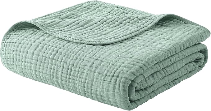 Yoofoss Muslin Blanket 100% Organic Cotton Throw Large 50" x 60" for Bed Couch Summer Gauze Blanket for Adults Lightweight and Breathable Dark Green