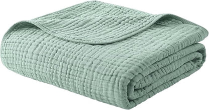 Yoofoss Muslin Blanket 100% Organic Cotton Throw Large 50" x 60" for Bed Couch Summer Gauze Blanket for Adults Lightweight and Breathable Dark Green