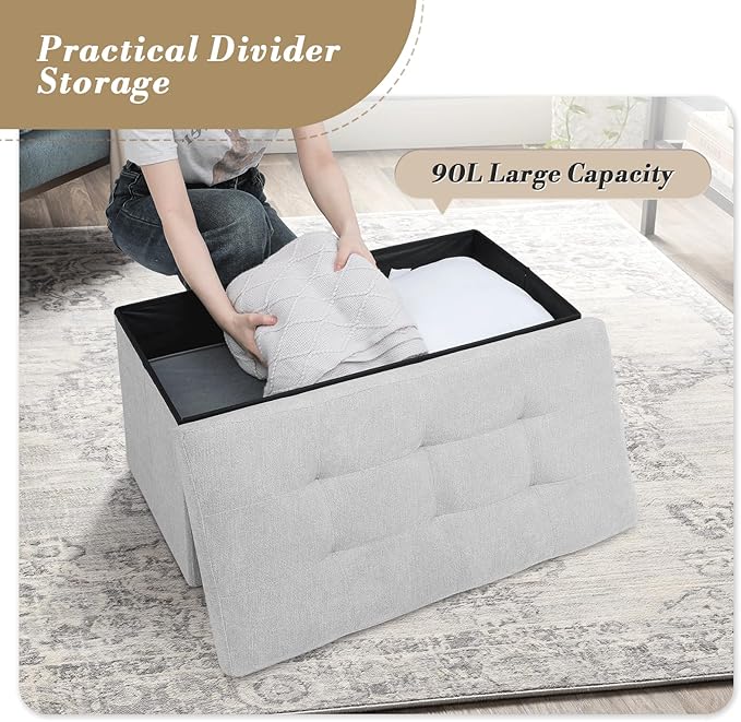 Folding Storage Ottoman Bench, Multi-Functional Ottoman Foot Rest, End of Bed Bench, Storage Chest for Living Room, Bedroom, Hallway, Entryway, Holds Up to 600 lbs (Dark Gray, 30 Inches)