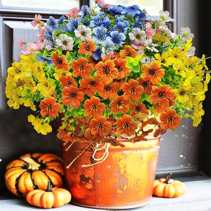 Artificial Fall Flowers for Outdoors, Artificial mums for Outdoors UV Resistant and fadeproof,Faux mums for Outdoor planters for Porch Patio Garden Planter Box Home Outdoor Decor(10pcs)