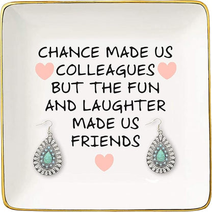The Fun And Laughter Made Us Friends – Ceramic Jewelry Holder Ring Dish Trinket Tray – Leaving or Going Away Gifts for Co-worker,Women - Best Co-worker BFF Gift - Perfect For Work Bestie Friends