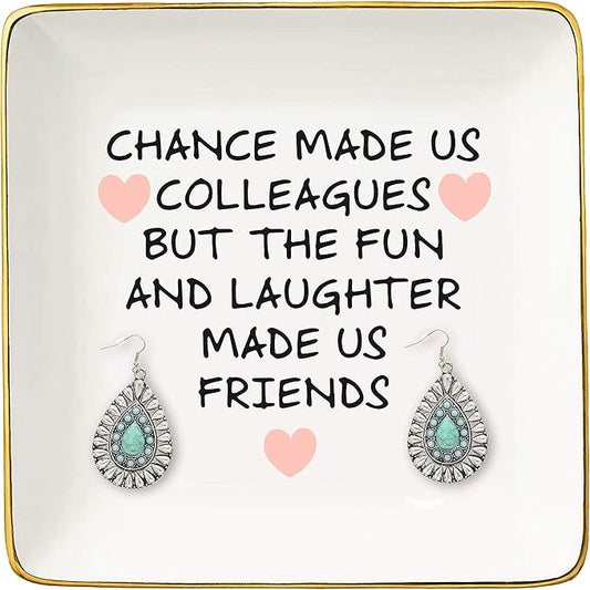 The Fun And Laughter Made Us Friends – Ceramic Jewelry Holder Ring Dish Trinket Tray – Leaving or Going Away Gifts for Co-worker,Women - Best Co-worker BFF Gift - Perfect For Work Bestie Friends