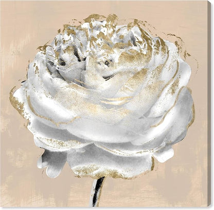 Art Remedy Beige Ranunculus Canvas Elegant White Gold Wall Art, Gallery Wrapped, 16" x 16"