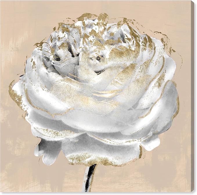 Art Remedy Beige Ranunculus Canvas Elegant White Gold Wall Art, Gallery Wrapped, 20" x 20"
