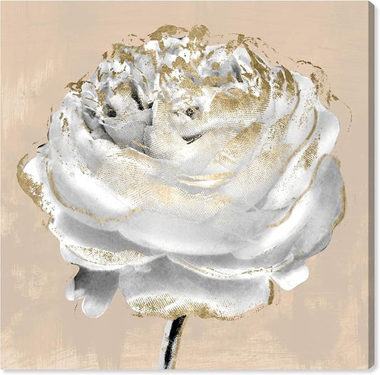 Art Remedy Beige Ranunculus Canvas Elegant White Gold Wall Art, Gallery Wrapped, 24" x 24"