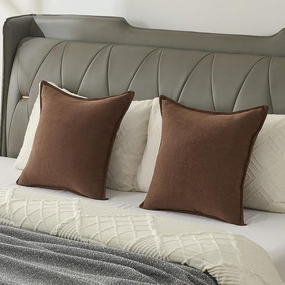 FUTEI Brown Chenille Throw Pillow Covers 12x20 Inch Set of 2,Edges Double-Stitched Lumbar Pillow Cases,Modern Home Decor for Couch Living Room