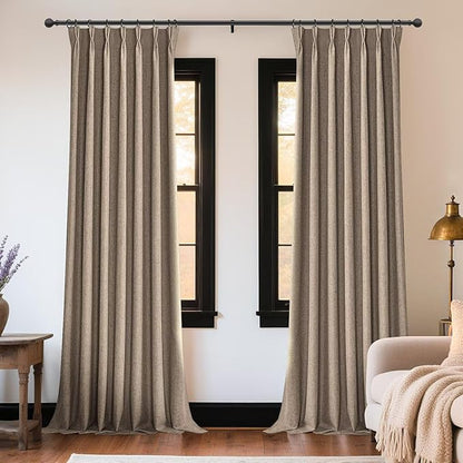 Joydeco Thick Linen Pinch Pleated Curtains 96 Inch Long 2 Panel Set for Living Room, Double-Faced Curtain for Bedroom, Back Tab Blackout Drapes with Adjustable Hooks (40”W x96”L,Thick Linen)