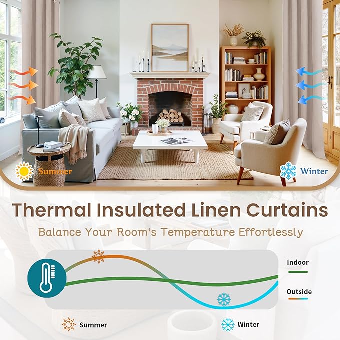 BGment 100% Blackout Curtains for Bedroom 84 Inch Long - Burlap Color Linen Textured Boho Thermal Insulated Sun Blocking Linen Look Window Drapes for Living Room/Farmhouse, 2 Panels, 52 x 84 Inch