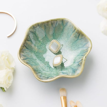 Ceramic Ring Dish, Jewelry Dish Holder, Small Trinket Tray Plate for Earrings Rings Necklaces Keys, for Mom Friend Sister, Retro Green