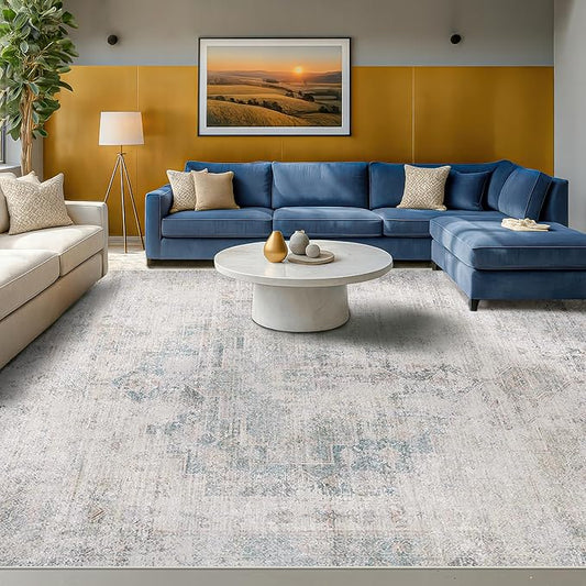 Modern Living Room Rug - 10x12 Large Area Rug for Dining Room Table, Classroom, Slate Blue Grey, Lightweight, Soft & Foldable