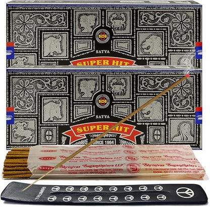 TRUMIRI Incense Stick Holder Bundle with Satya Super Hit 100g Incense Sticks - Pack of 2 (Approx 200 Sticks)