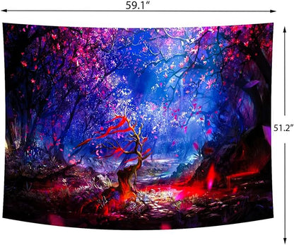 Delur Fantasy Forest Tapestry Enchanted Magical Fairy Tale Tree of Life Wall Hanging Tapestry Mystical Psychedelic Landscape Nature Headboard for Bedroom Living Room Home Decor (51.2" x 59.1")