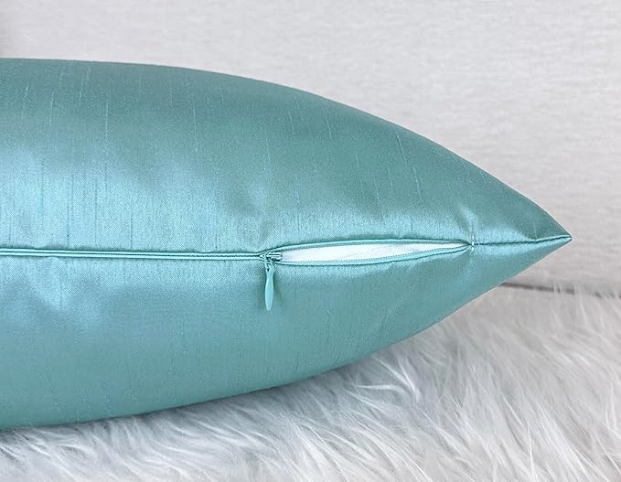 Aiking Home Collection 26x26 Inches Faux Silk Square European Shams, Zipper Closure, Aqua (Set of 2)