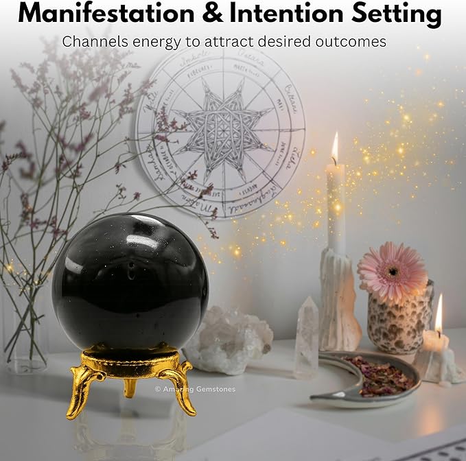 Amazing Gemstone Black Tourmaline Crystal Ball with Stand - 1.5" Inches Crystal Sphere Meditation Balls for Witchcraft and Decorative Balls