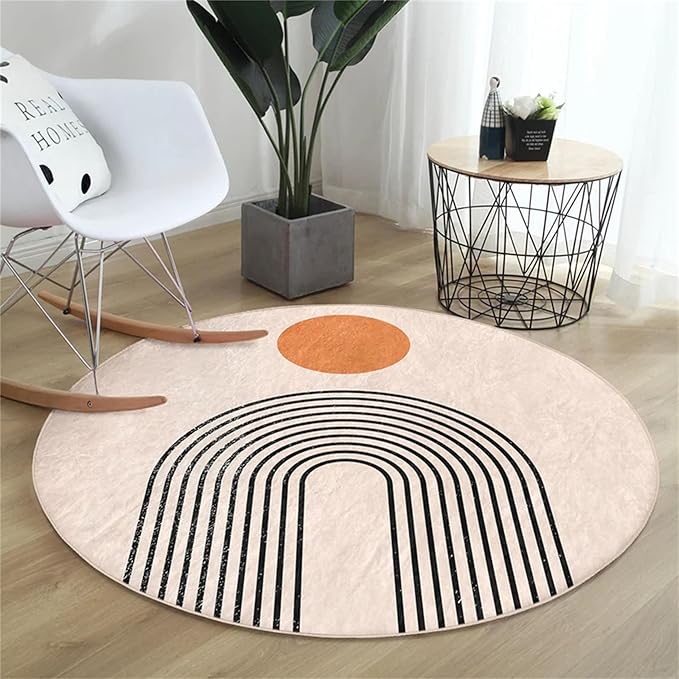 Round Area Rug, 3.3ft, Abstract Art, Modern Simple Line Texture, Bohemian Non-Slip Soft and Comfortable, Suitable for Living Room, Bedroom, Bedside, Sofa, Children's Room