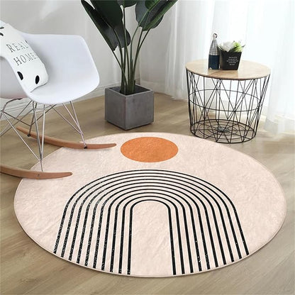 Round Area Rug, 6ft, Abstract Art Medieval Rug, Modern Simple Line Texture Rug, Bohemian Non-Slip Soft and Comfortable Rug, Suitable for Living Room Bedroom Bedside Sofa Children's Room