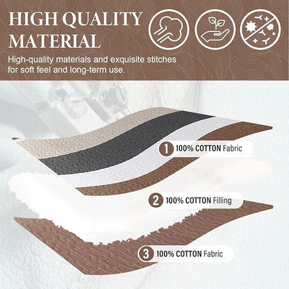 SahSahCasa 120"x120" 100% Cotton Oversized California King Bedspread Striped Quilt Set, Cal King Quilted Bedspread Extra Large Coverlet, XL Bed Spread Lightweight Comforter, Charcoal/Brown/Beige
