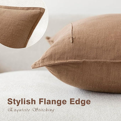 Foindtower Pack of 2, Decorative Linen Soild Throw Pillow Covers Soft Accent Lumbar Cushion Case Boho Farmhouse Pillowcase for Chair Couch Sofa Bedroom Living Room Home Decor 12 x 20 Inch Khaki Brown