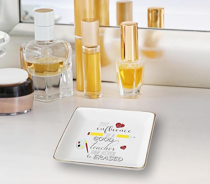 Topthink The influence of A Good Teacher Can Never Be Erased–Teachers Appreciation Week Gifts - Thanksgiving Birthday Christmas Gift for Educator–Ceramic Jewelry Holder Ring Dish Trinket Tray