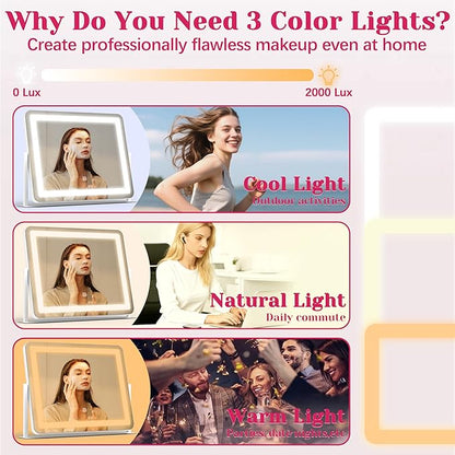 HNV 22"x17" Vanity Mirror with Lights, LED Makeup Mirror with 3 Color Modes & Dimmable Touch Control, 360° Rotation, Aluminum Frame, Large Lighted Mirror for Bedroom or Dressing Table