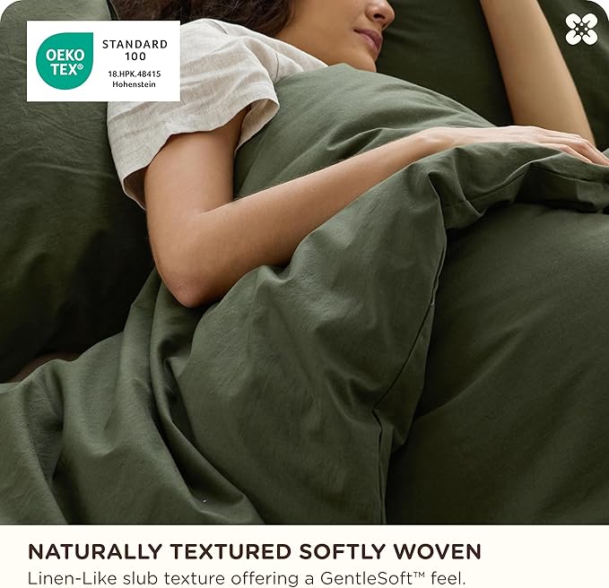 Bedsure Cotton Duvet Cover Oversized King - Luxury Slub Weave 100% Cotton Duvet Cover with a Linen Like Textured, Easy Change Durable Bedding, Olive Green, 120" x 98"