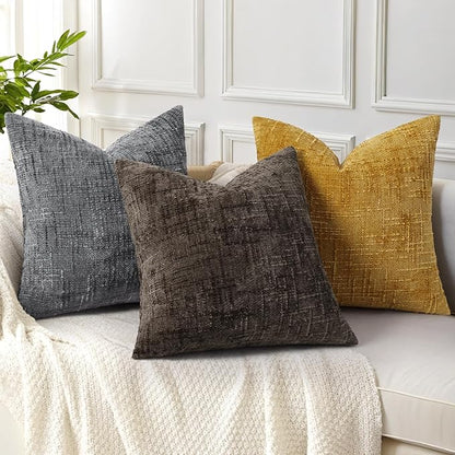 decorUhome Spring Dark Brown Chenille Throw Pillow Covers 16x16 Set of 2 Textured Slubby Couch Pillow Covers Farmhouse Accent Modern Neutral Decorative Pillow Cases for Bed Sofa Living Room