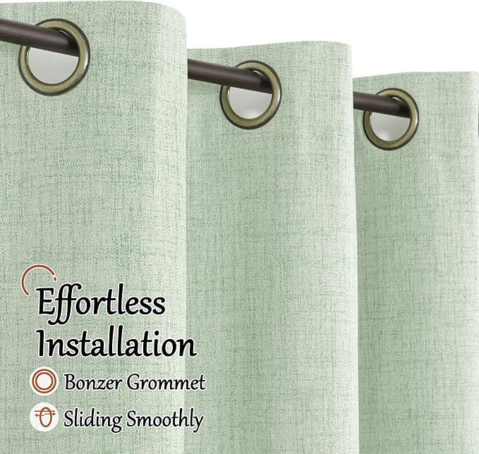 Lajode Sage Green Blackout Curtains for Bedroom - Linen Curtains 45 Inch Length Thermal Insulated Privacy Burlap Boho Window Drapes for Basement Scandi Farmhouse Nursery, 2 Panels, Each 52" Wide