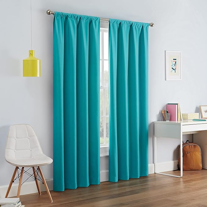 eclipse Kendall Modern Blackout Thermal Rod Pocket Window Curtain for Bedroom or Living Room (1 Panel), 42 X 54, Turquoise