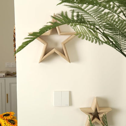 LOSOUR Set of 2 Natural Wood Decor Stars - Coffee Table Decor, Centerpiece, TV Stand, Bookshelf, Desk, Tiered Tray for Living Room, Bedroom, Office