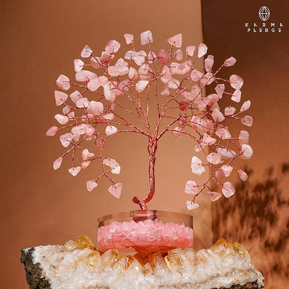 Rose Quartz Crystal Tree Gifts for Women, Handmade Chakra Healing Crystals Tree of Life for Positive Energy, Money, Good Luck, Home and Office Decor, Thoughtful Birthday Gifts for Mom