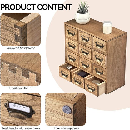 KIRIGEN Wooden Desk Storage Cabinet 12 Drawers Mini Chest with Metal Handles Desktop Organizer Storage Box for Home Office Dark Brown(12CG-DBR)