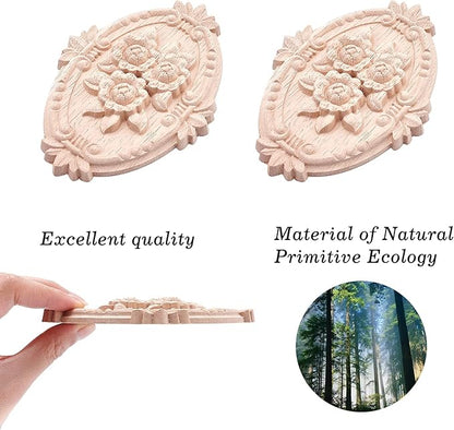 GORGECRAFT 2PCS Wooden Carved Onlay Appliques Oval Carving Decal Center Craft Unpainted Furniture Home Decoration Wood Carving Decal for Dresser Bed Door Cabinet Wardrobe Ceiling 5"x3.6"